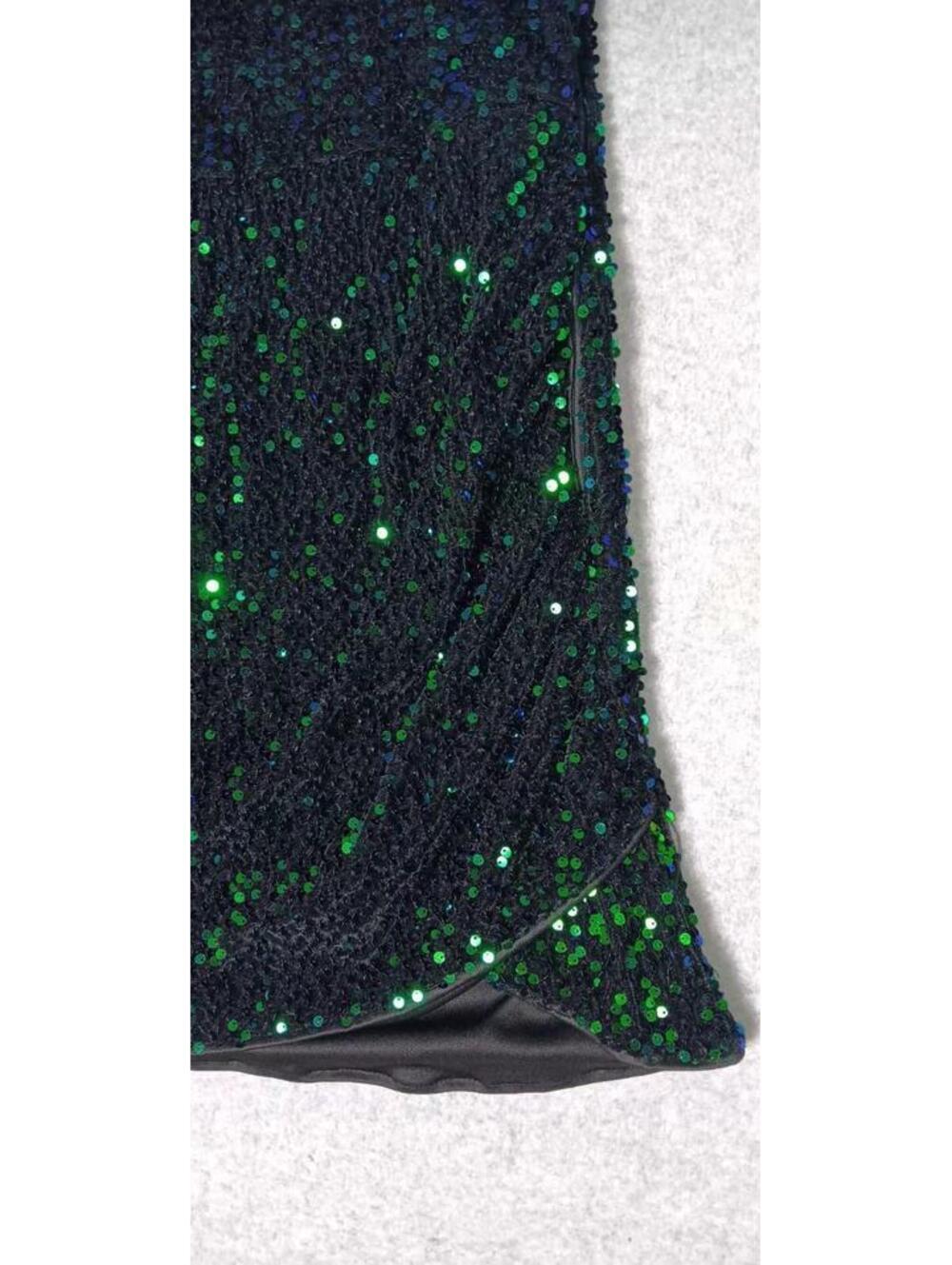 Sequin One Sleeve Fitted Dress Womens Size Large Green Blue Long Sleeve Cocktail - Picture 6 of 11